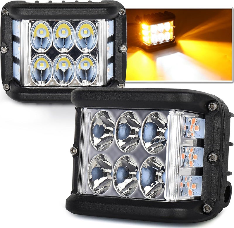 POVTOR Side Shooter LED Pod Lights - 4 inch Off Road LED Light Pods with Dual Yellow Solid & Strobe Spot Beam - ATV UTV SUV 4x4 Boat - Image 1